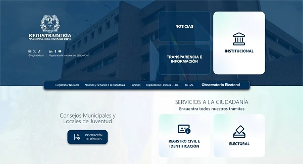 Página principal del sitio web de la Registraduría Colombia